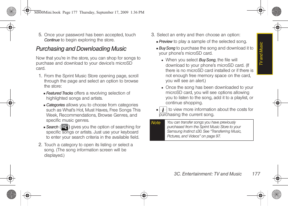 Purchasing and downloading music | Samsung SPH-M810HAASPR User Manual | Page 189 / 235