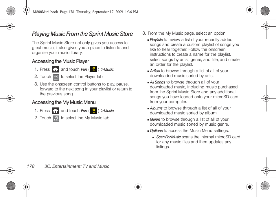 Playing music from the sprint music store | Samsung SPH-M810HAASPR User Manual | Page 190 / 235