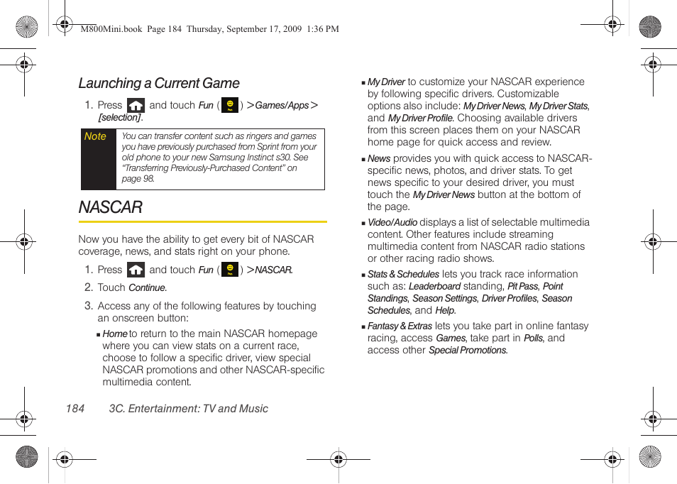 Launching a current game, Nascar | Samsung SPH-M810HAASPR User Manual | Page 196 / 235