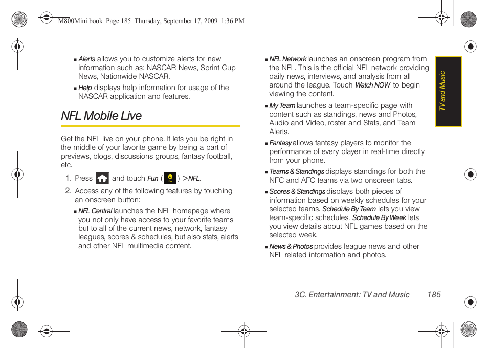 Nfl mobile live | Samsung SPH-M810HAASPR User Manual | Page 197 / 235