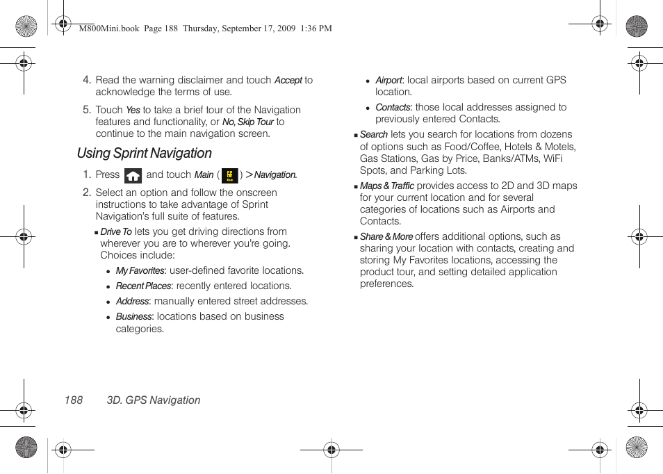 Using sprint navigation | Samsung SPH-M810HAASPR User Manual | Page 200 / 235