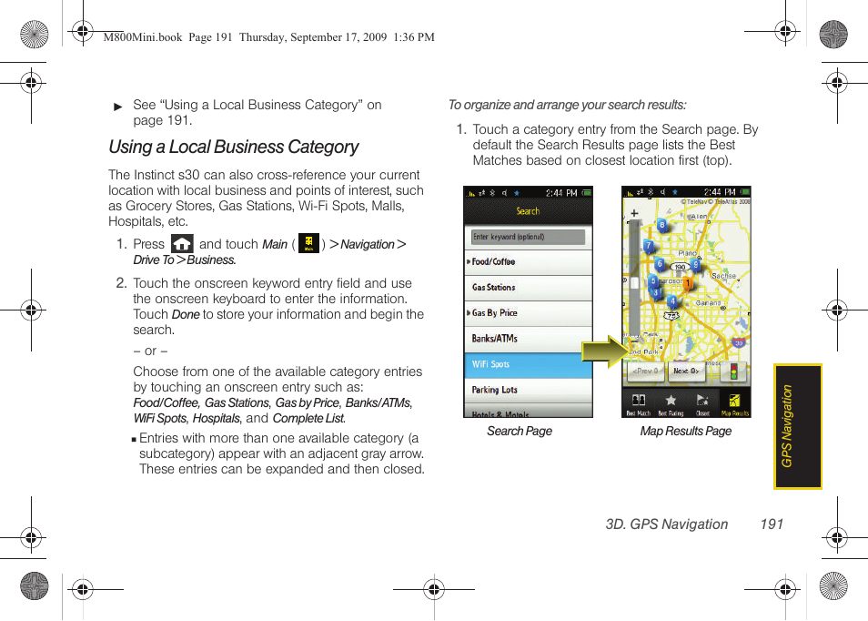 Using a local business category | Samsung SPH-M810HAASPR User Manual | Page 203 / 235