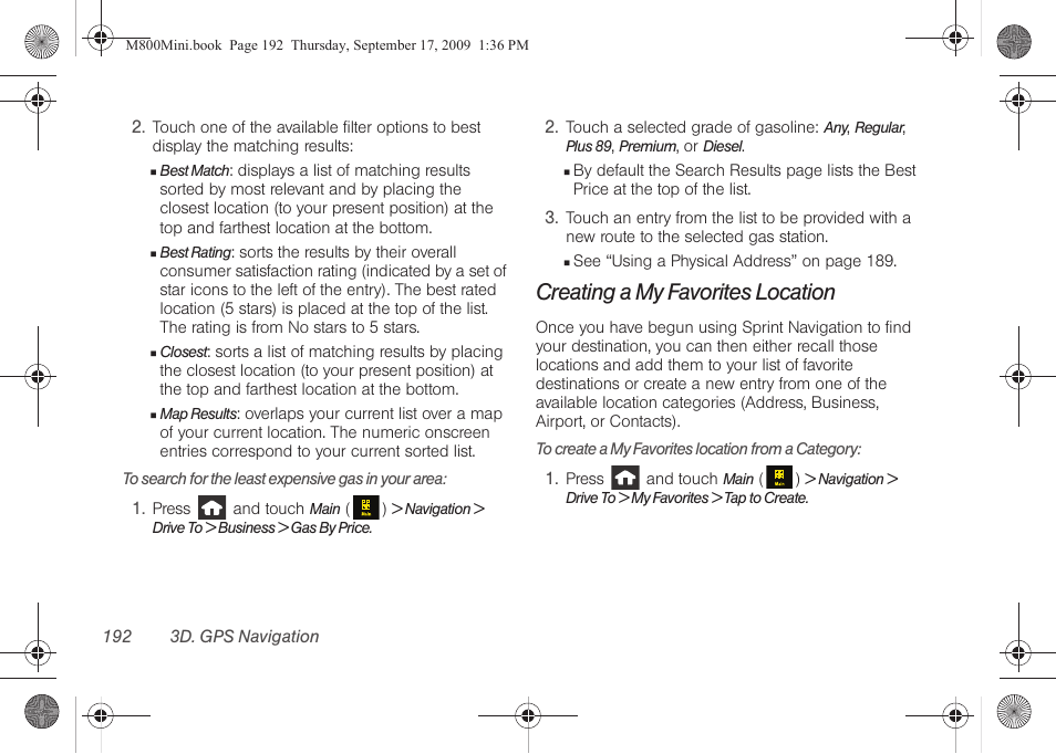 Creating a my favorites location | Samsung SPH-M810HAASPR User Manual | Page 204 / 235