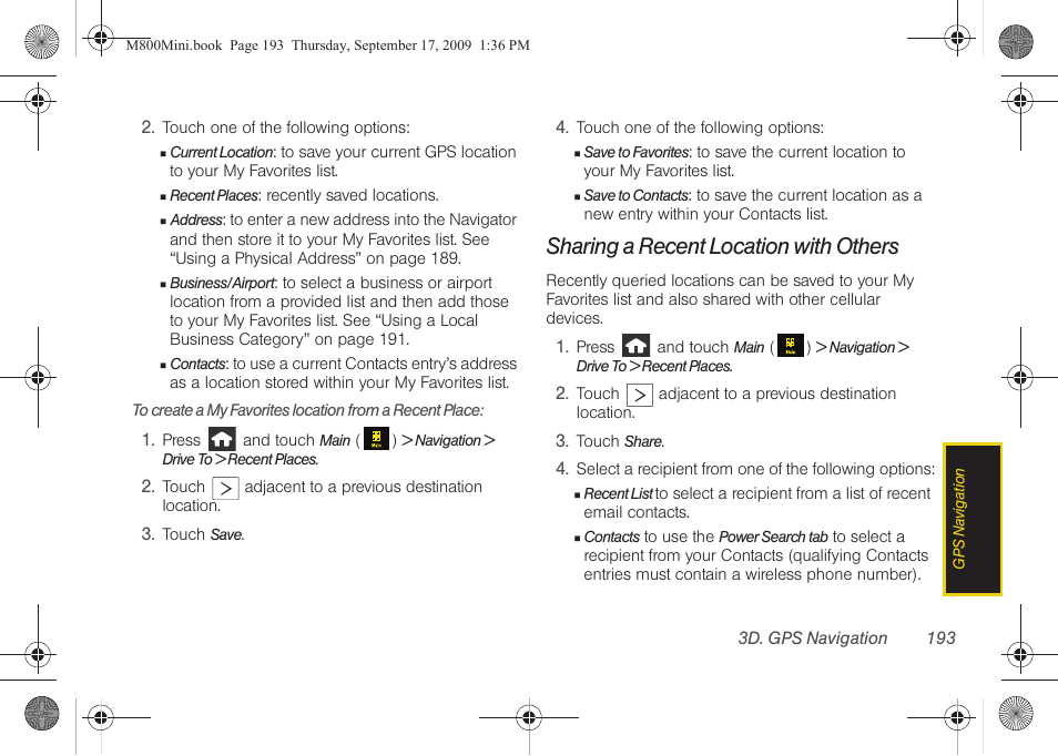 Sharing a recent location with others | Samsung SPH-M810HAASPR User Manual | Page 205 / 235