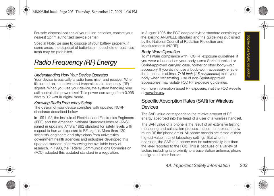 Radio frequency (rf) energy | Samsung SPH-M810HAASPR User Manual | Page 215 / 235