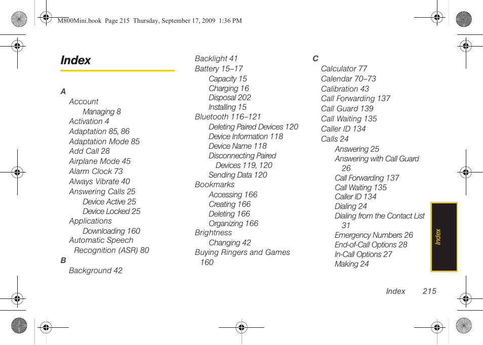 Index | Samsung SPH-M810HAASPR User Manual | Page 227 / 235