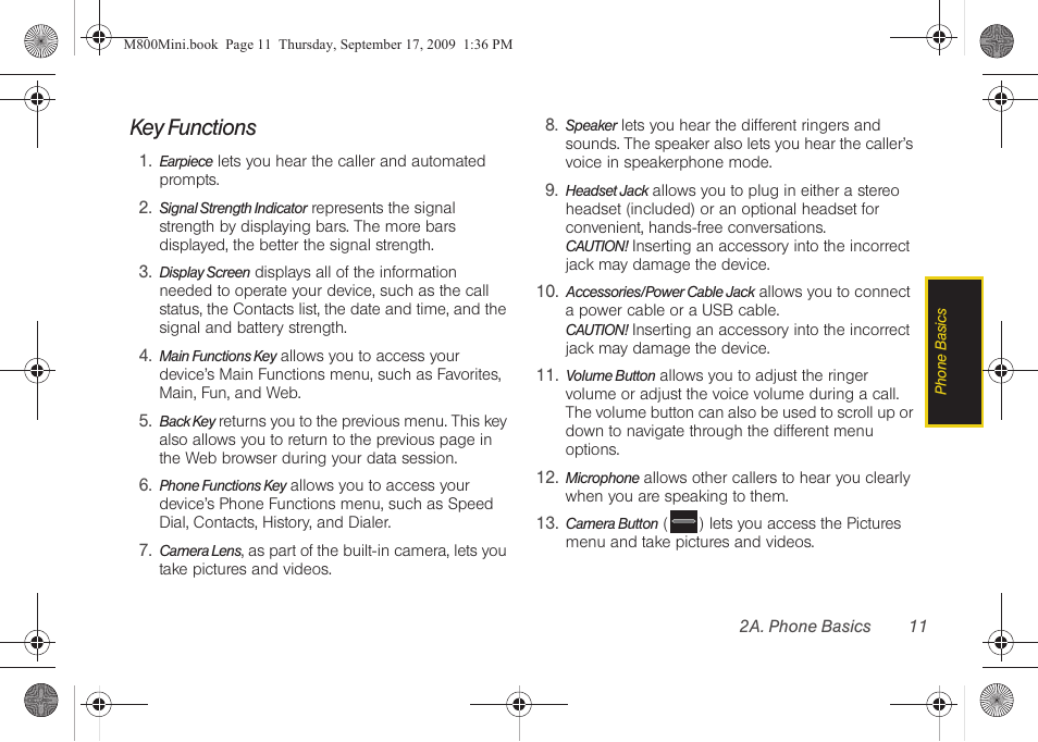 Key functions | Samsung SPH-M810HAASPR User Manual | Page 23 / 235