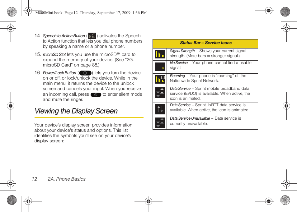 Viewing the display screen | Samsung SPH-M810HAASPR User Manual | Page 24 / 235