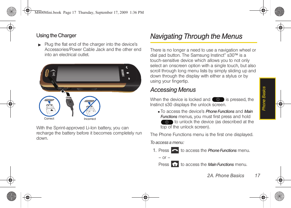 Navigating through the menus, Accessing menus | Samsung SPH-M810HAASPR User Manual | Page 29 / 235