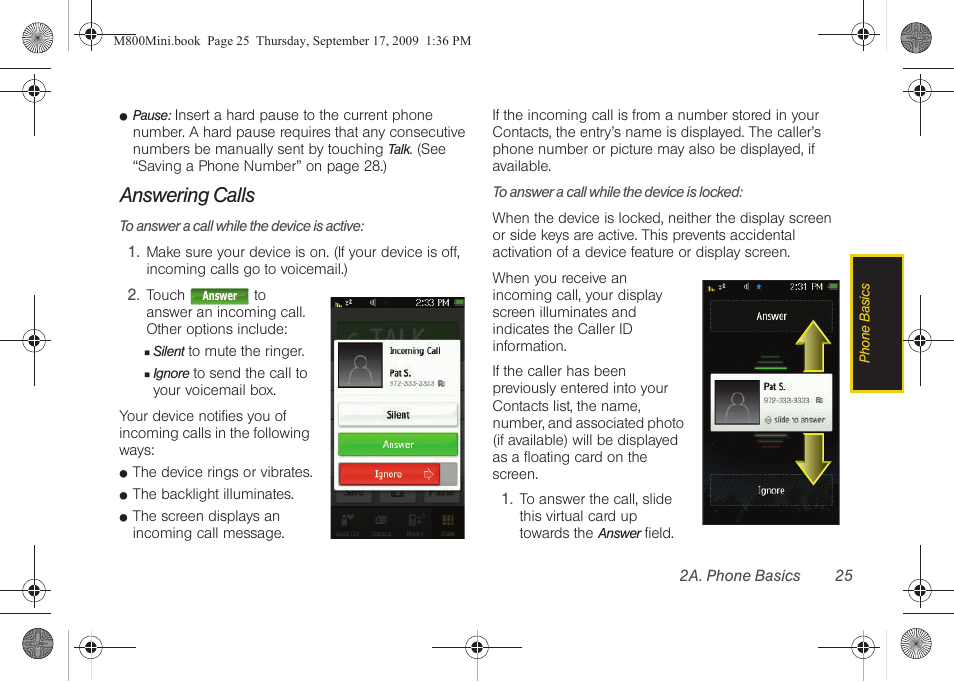 Answering calls | Samsung SPH-M810HAASPR User Manual | Page 37 / 235