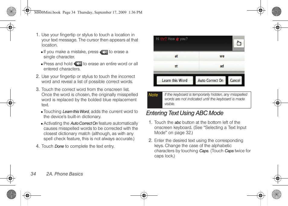 Entering text using abc mode | Samsung SPH-M810HAASPR User Manual | Page 46 / 235