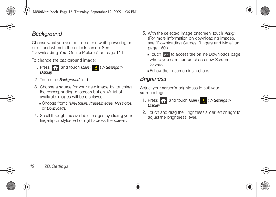 Background, Brightness | Samsung SPH-M810HAASPR User Manual | Page 54 / 235