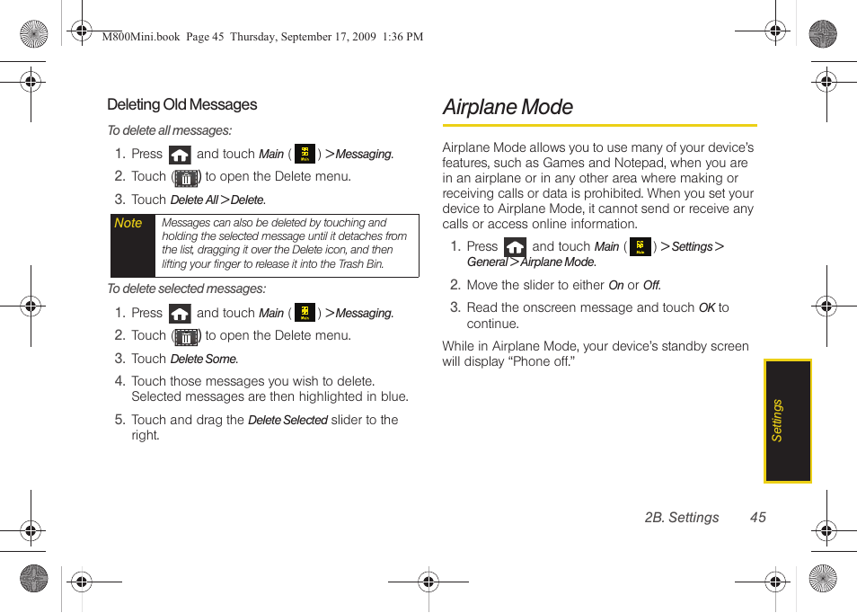 Airplane mode | Samsung SPH-M810HAASPR User Manual | Page 57 / 235