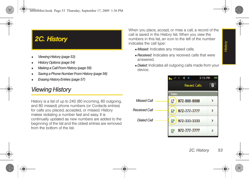 2c. history, Viewing history | Samsung SPH-M810HAASPR User Manual | Page 65 / 235