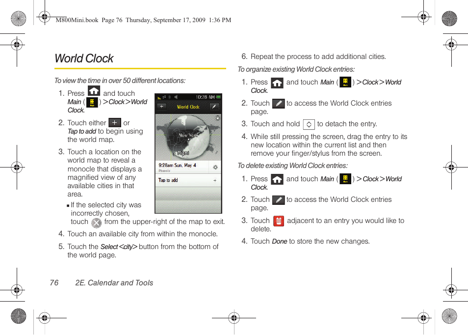 World clock | Samsung SPH-M810HAASPR User Manual | Page 88 / 235
