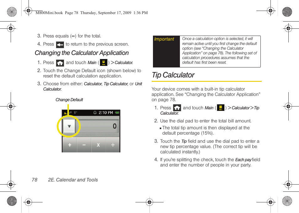 Changing the calculator application, Tip calculator | Samsung SPH-M810HAASPR User Manual | Page 90 / 235