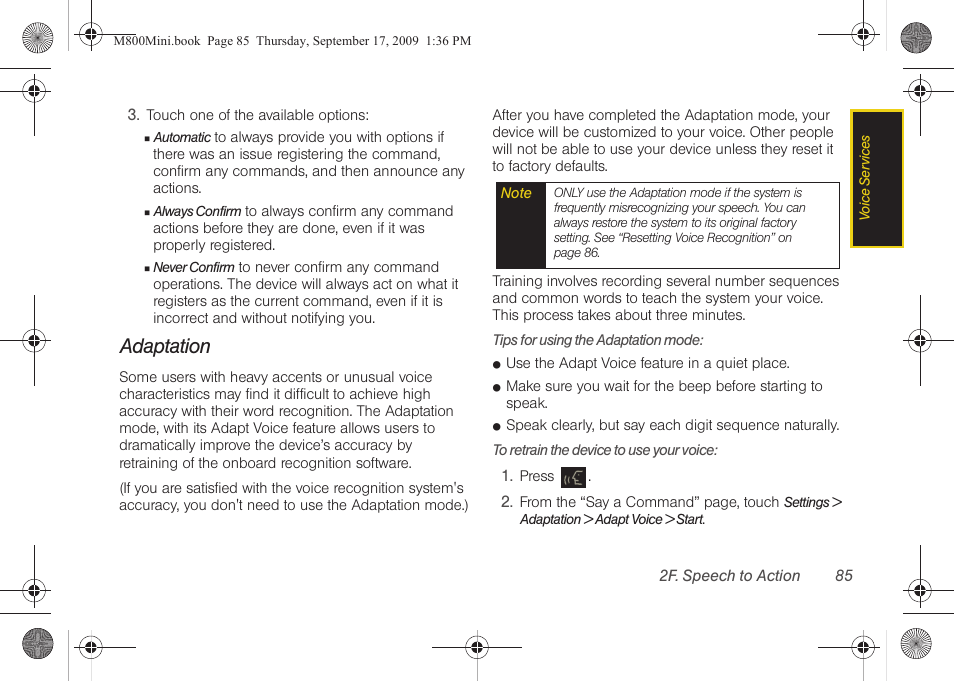 Adaptation | Samsung SPH-M810HAASPR User Manual | Page 97 / 235