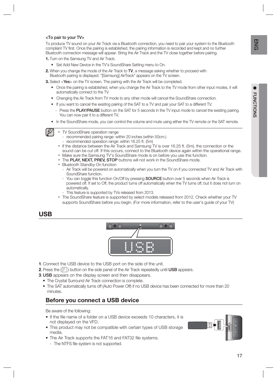 Before you connect a usb device | Samsung HW-F450-ZA User Manual | Page 17 / 25