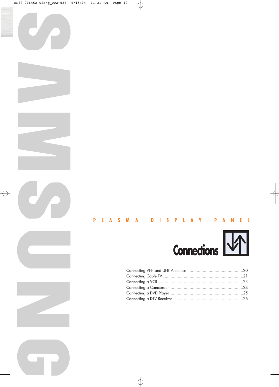 Connections | Samsung HPP5071X-XAC User Manual | Page 19 / 116