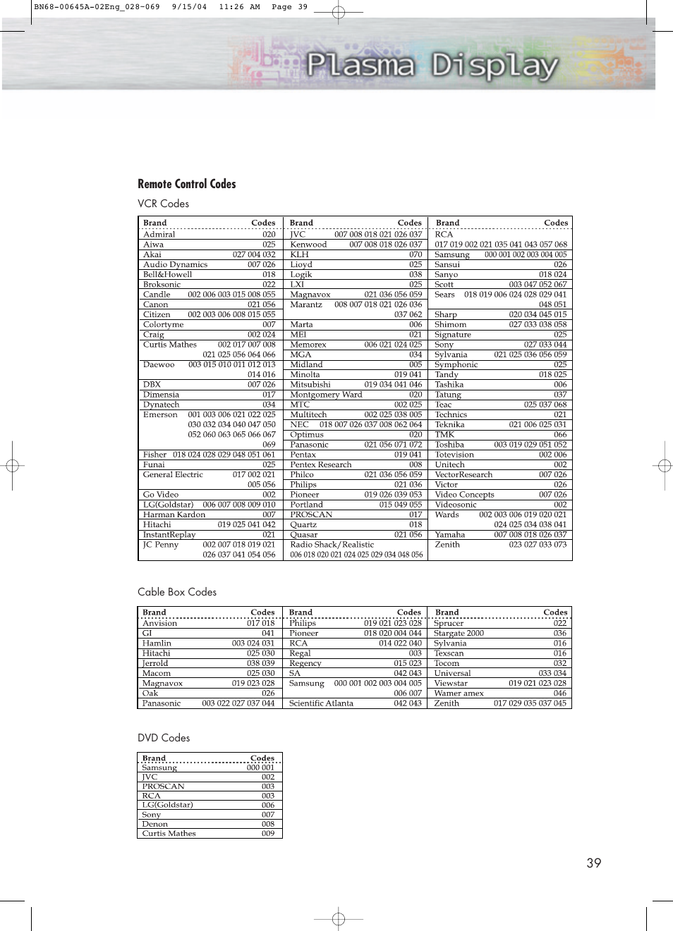 Samsung HPP5071X-XAC User Manual | Page 39 / 116