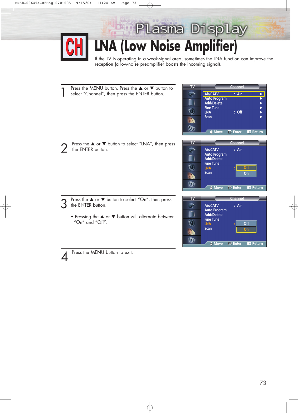 Lna (low noise amplifier) | Samsung HPP5071X-XAC User Manual | Page 73 / 116