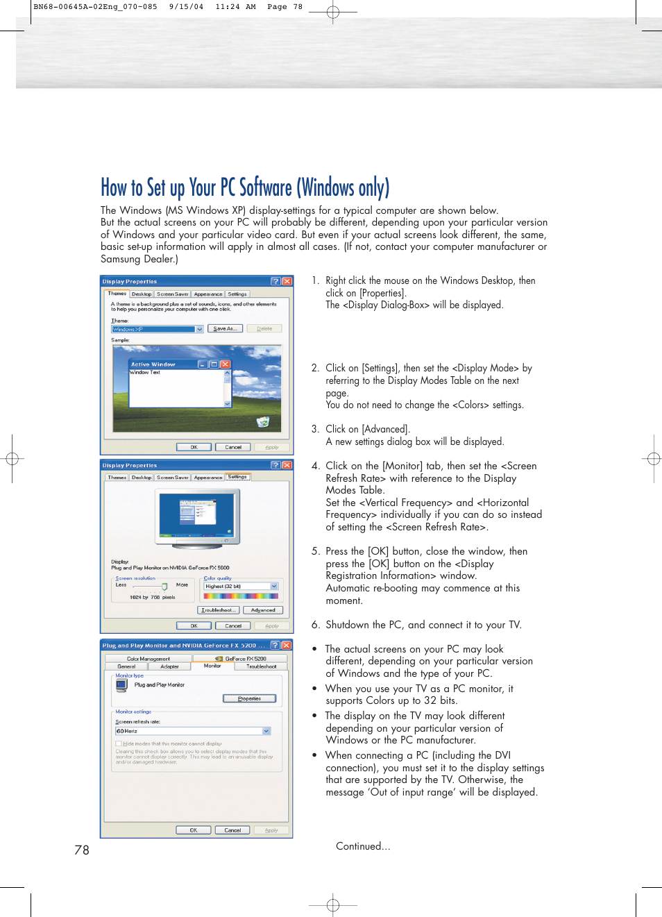 How to set up your pc software (windows only) | Samsung HPP5071X-XAC User Manual | Page 78 / 116