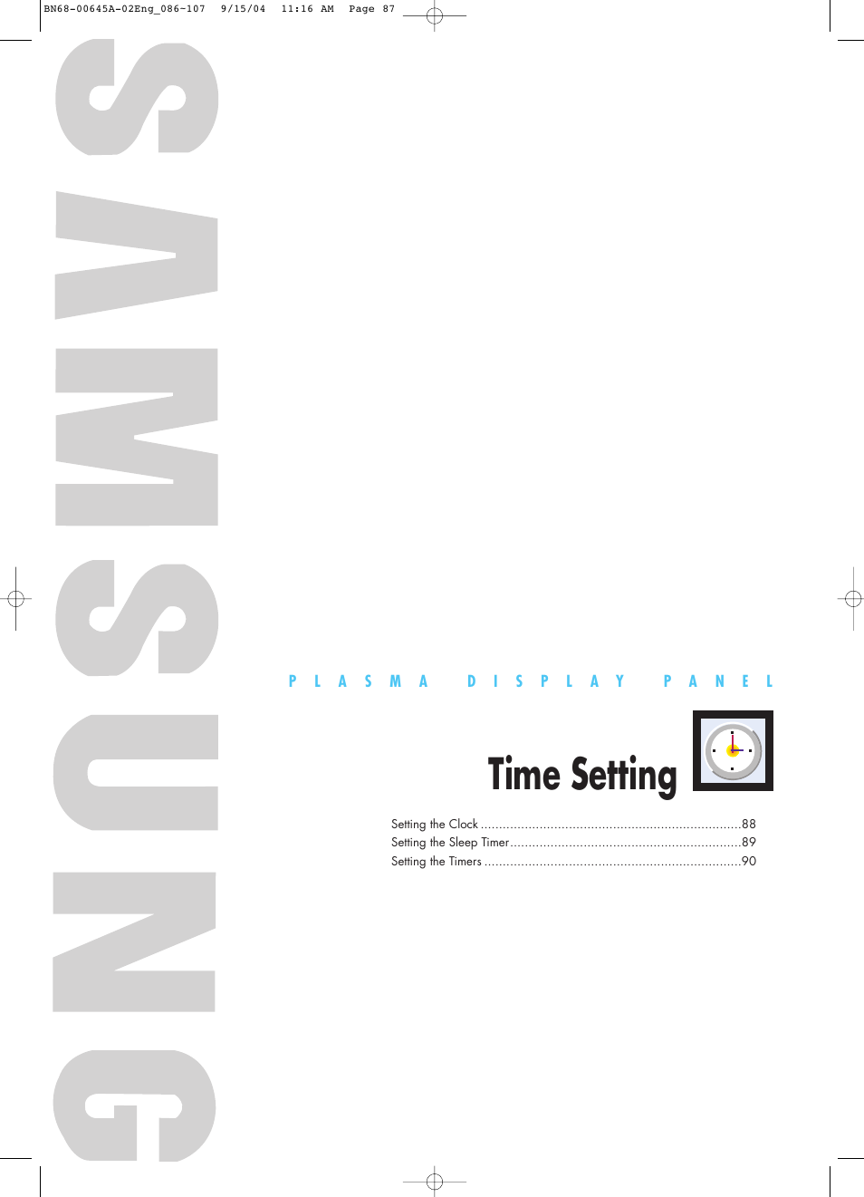 Time setting | Samsung HPP5071X-XAC User Manual | Page 87 / 116
