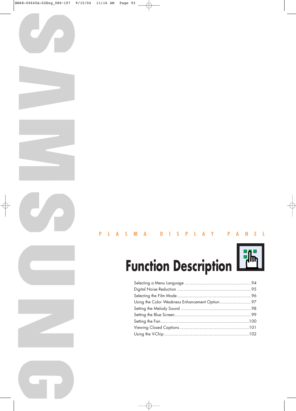 Function description | Samsung HPP5071X-XAC User Manual | Page 93 / 116