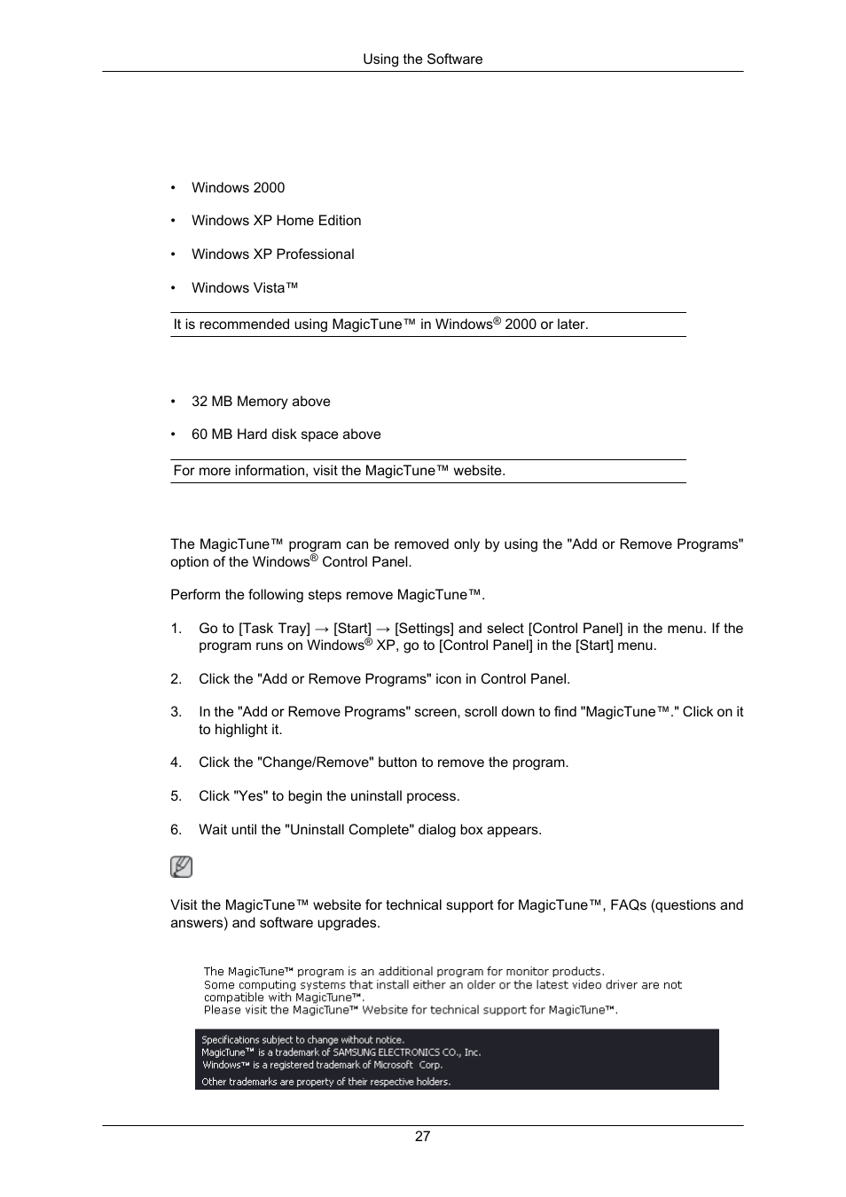System requirements, Uninstall | Samsung LS17CMAKF-XT User Manual | Page 28 / 58