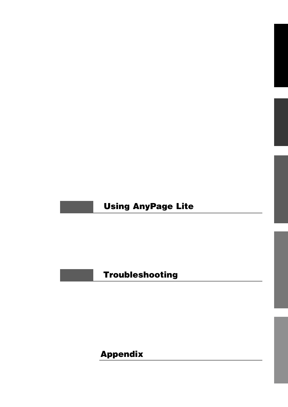 Appendix, Using anypage lite, Troubleshooting | Samsung SF-5100PI-XAA User Manual | Page 4 / 108
