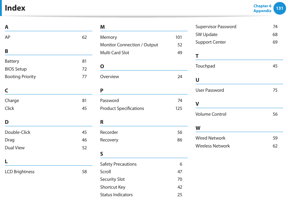Index | Samsung NP510R5E-A01UB User Manual | Page 132 / 132