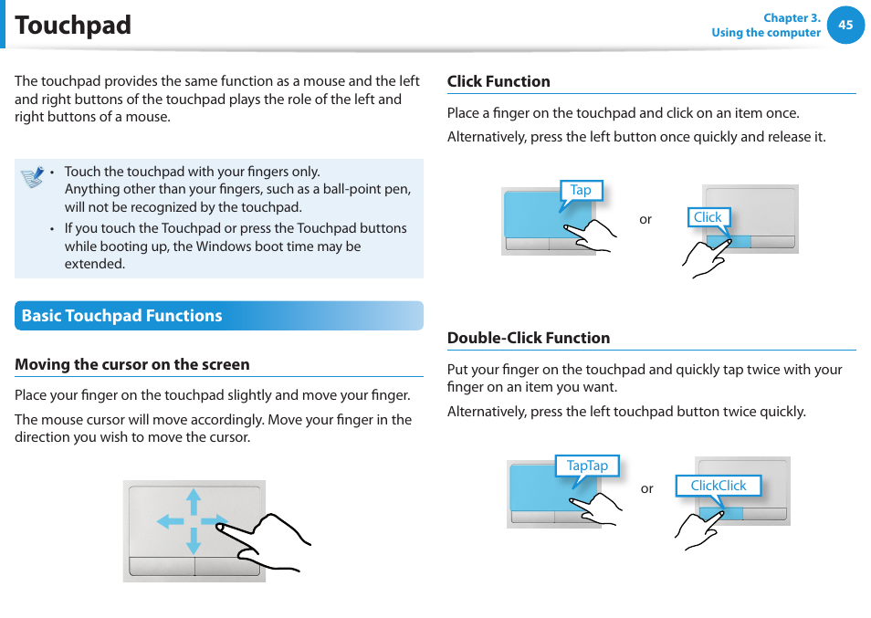 Touchpad | Samsung NP510R5E-A01UB User Manual | Page 46 / 132