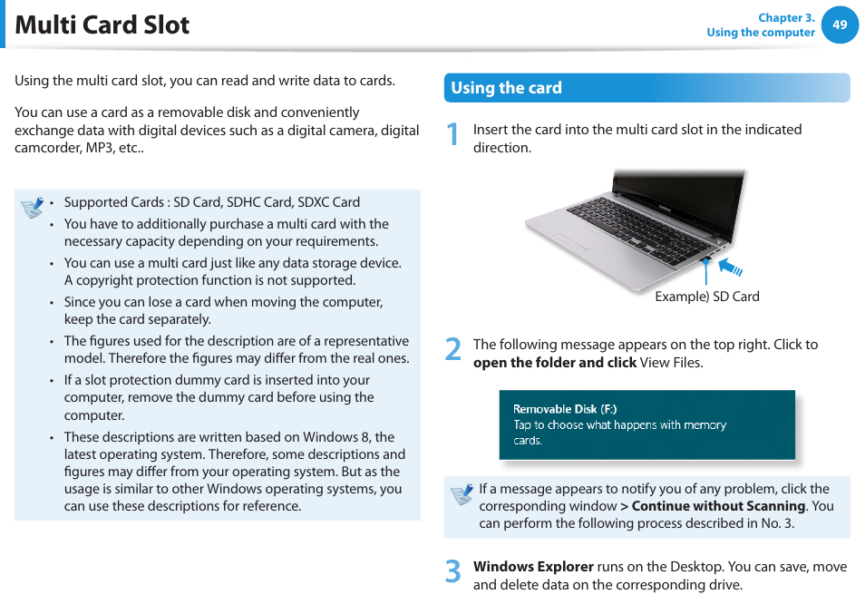 Multi card slot | Samsung NP510R5E-A01UB User Manual | Page 50 / 132