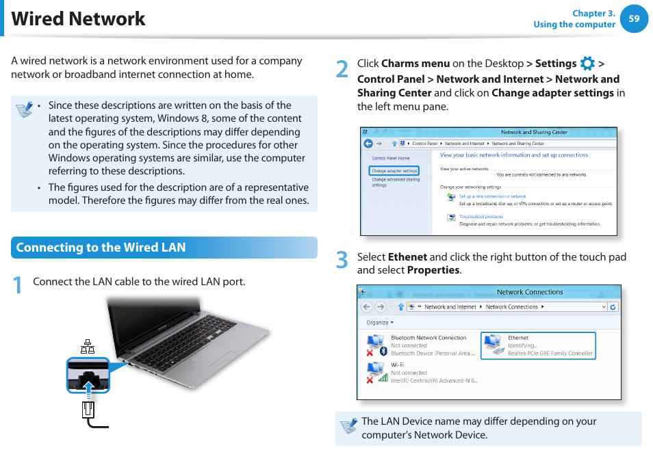 Wired network | Samsung NP510R5E-A01UB User Manual | Page 60 / 132