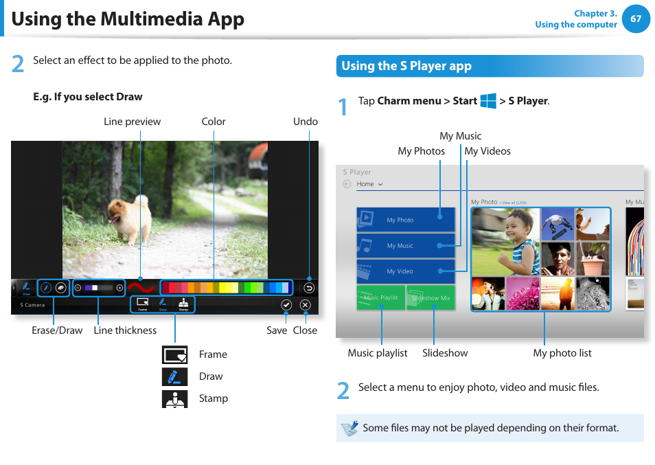 Using the multimedia app | Samsung NP510R5E-A01UB User Manual | Page 68 / 132