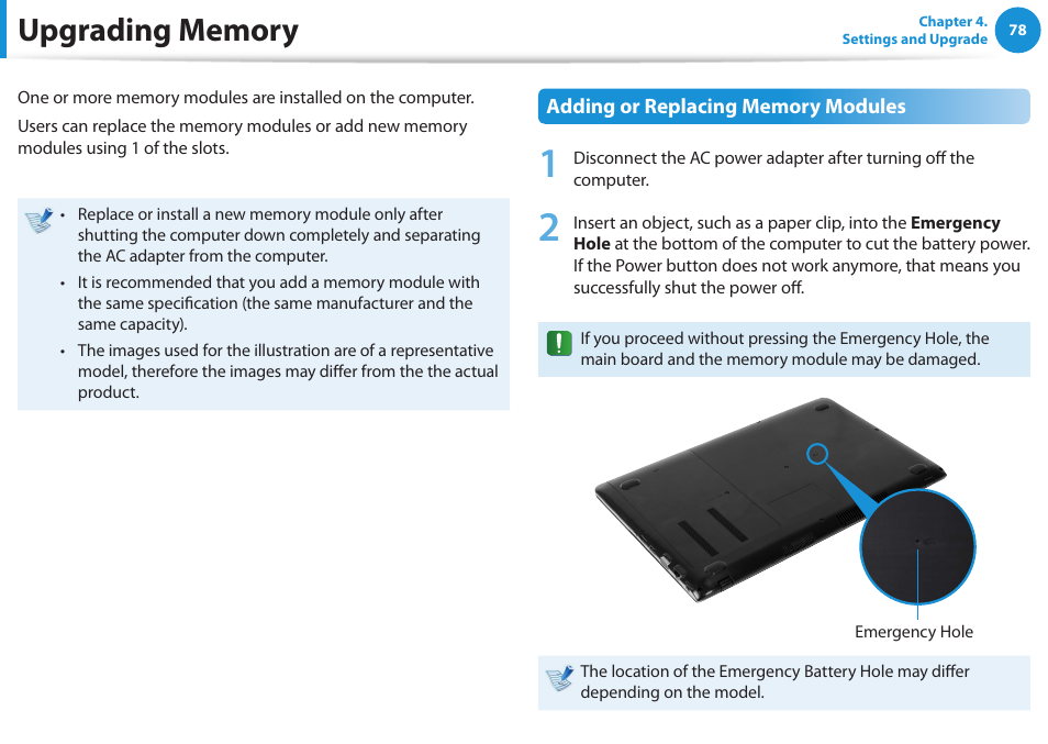 Upgrading memory | Samsung NP510R5E-A01UB User Manual | Page 79 / 132
