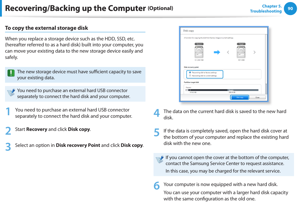 Recovering/backing up the computer | Samsung NP510R5E-A01UB User Manual | Page 91 / 132
