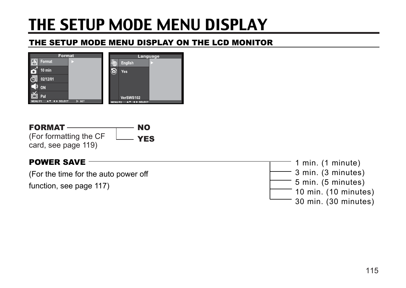 The setup mode menu display | Argus Camera DC3810 User Manual | Page 115 / 164