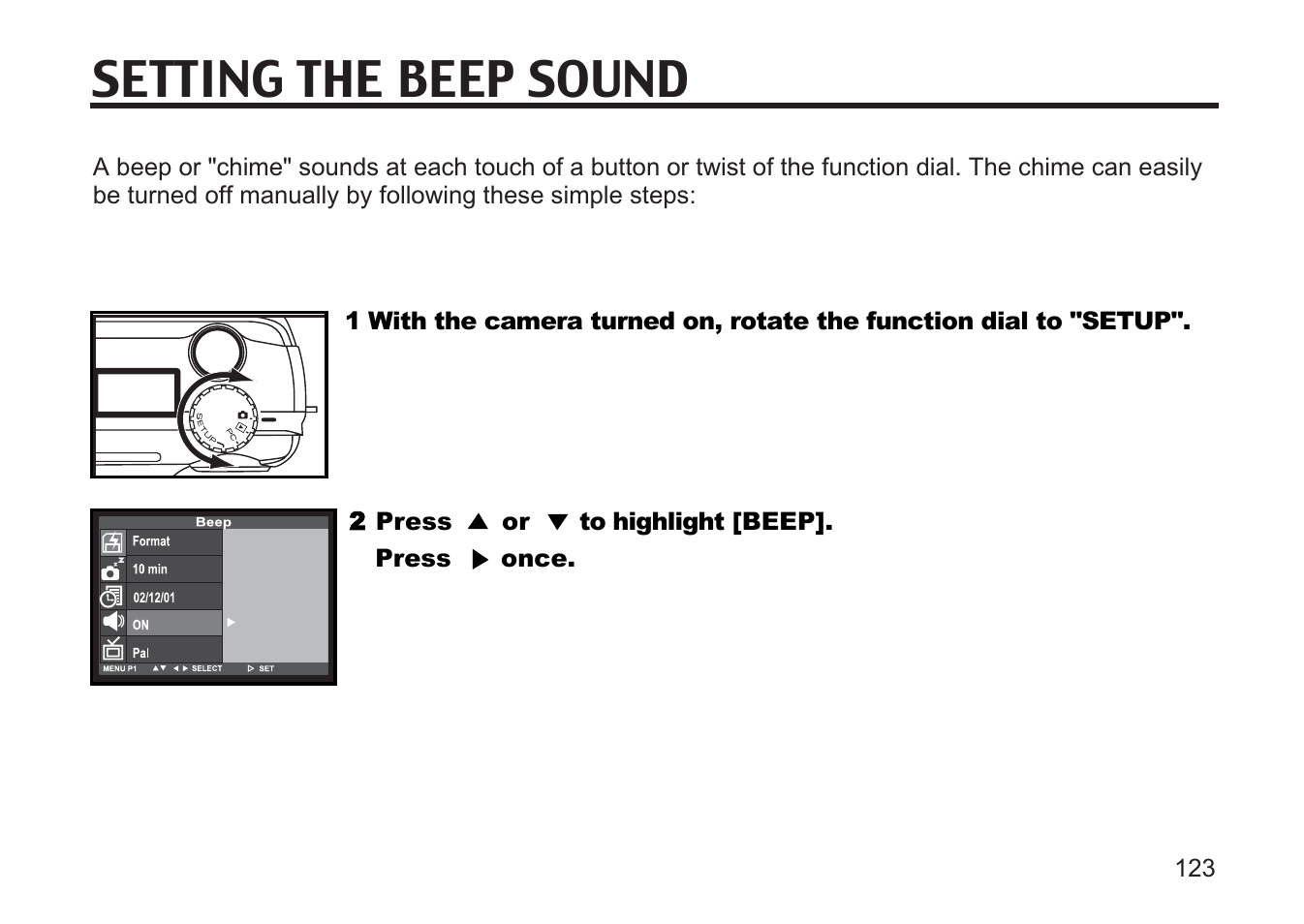Setting the beep sound | Argus Camera DC3810 User Manual | Page 123 / 164
