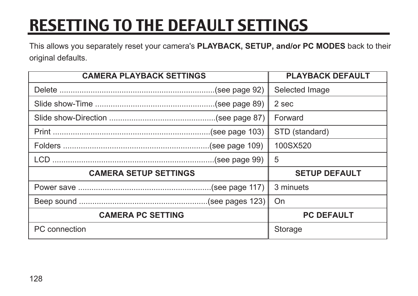 Resetting to the default settings | Argus Camera DC3810 User Manual | Page 128 / 164