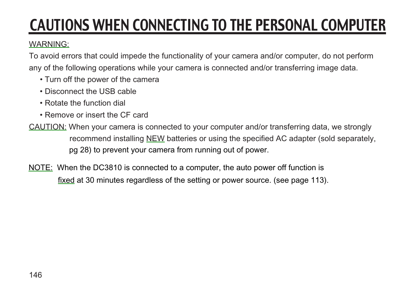 Cautions when connecting to the personal computer | Argus Camera DC3810 User Manual | Page 146 / 164