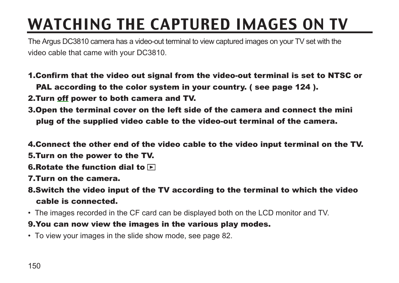 Watching the captured images on tv | Argus Camera DC3810 User Manual | Page 150 / 164
