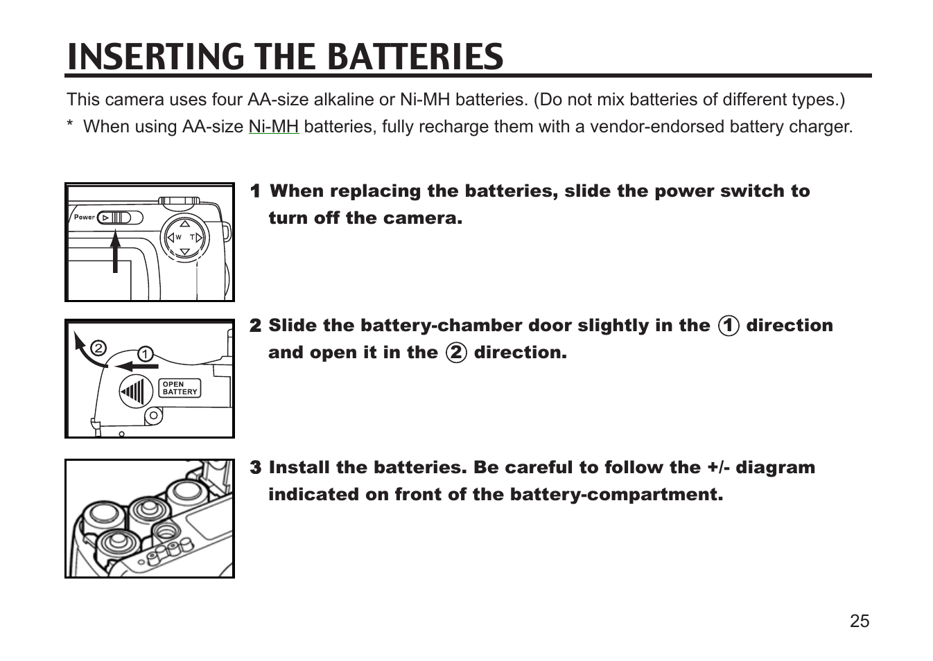 Inserting the batteries | Argus Camera DC3810 User Manual | Page 25 / 164