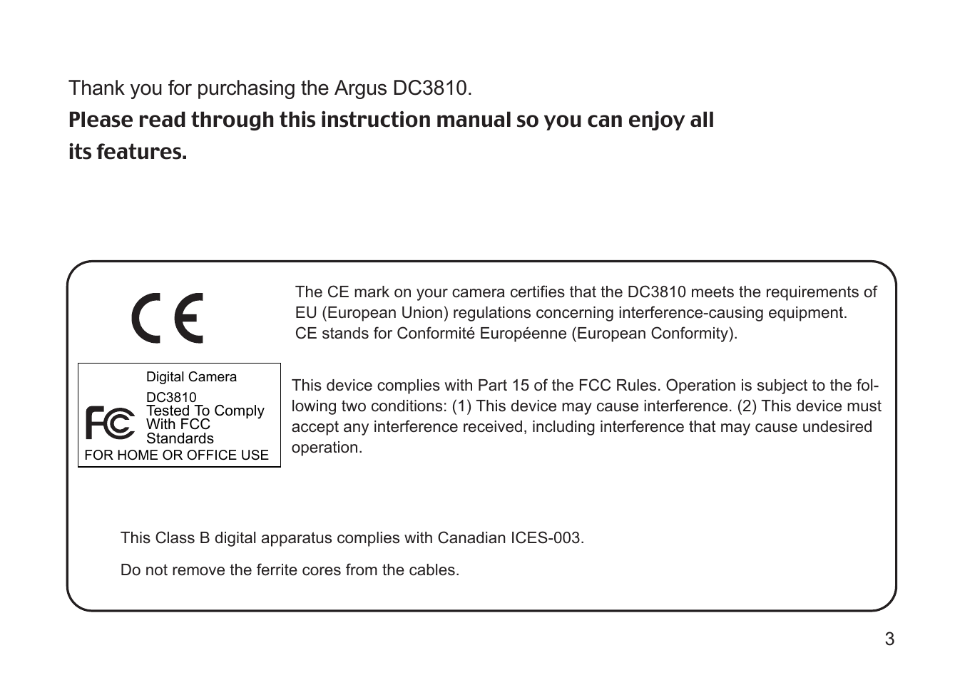 Argus Camera DC3810 User Manual | Page 3 / 164