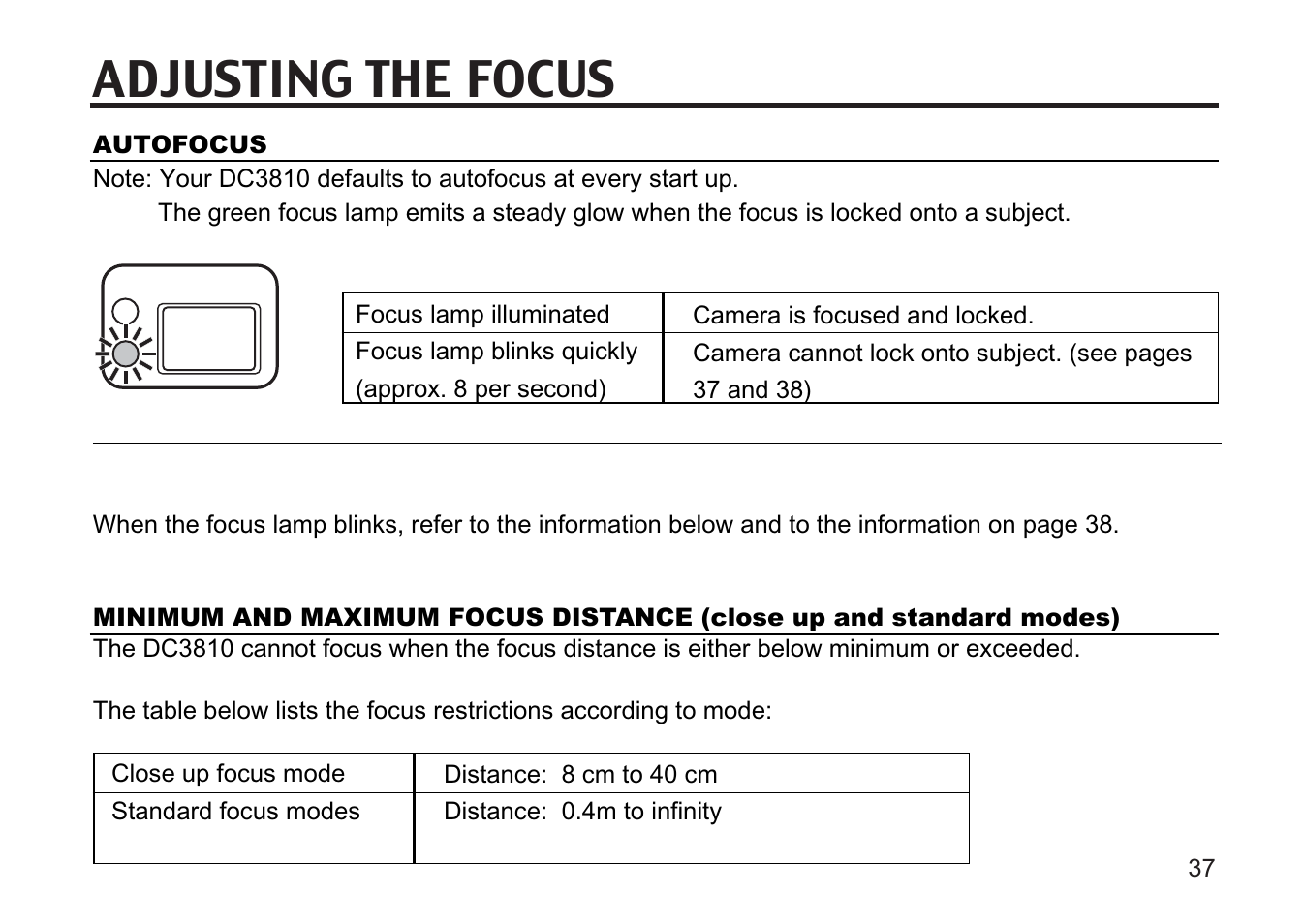 Adjusting the focus | Argus Camera DC3810 User Manual | Page 37 / 164