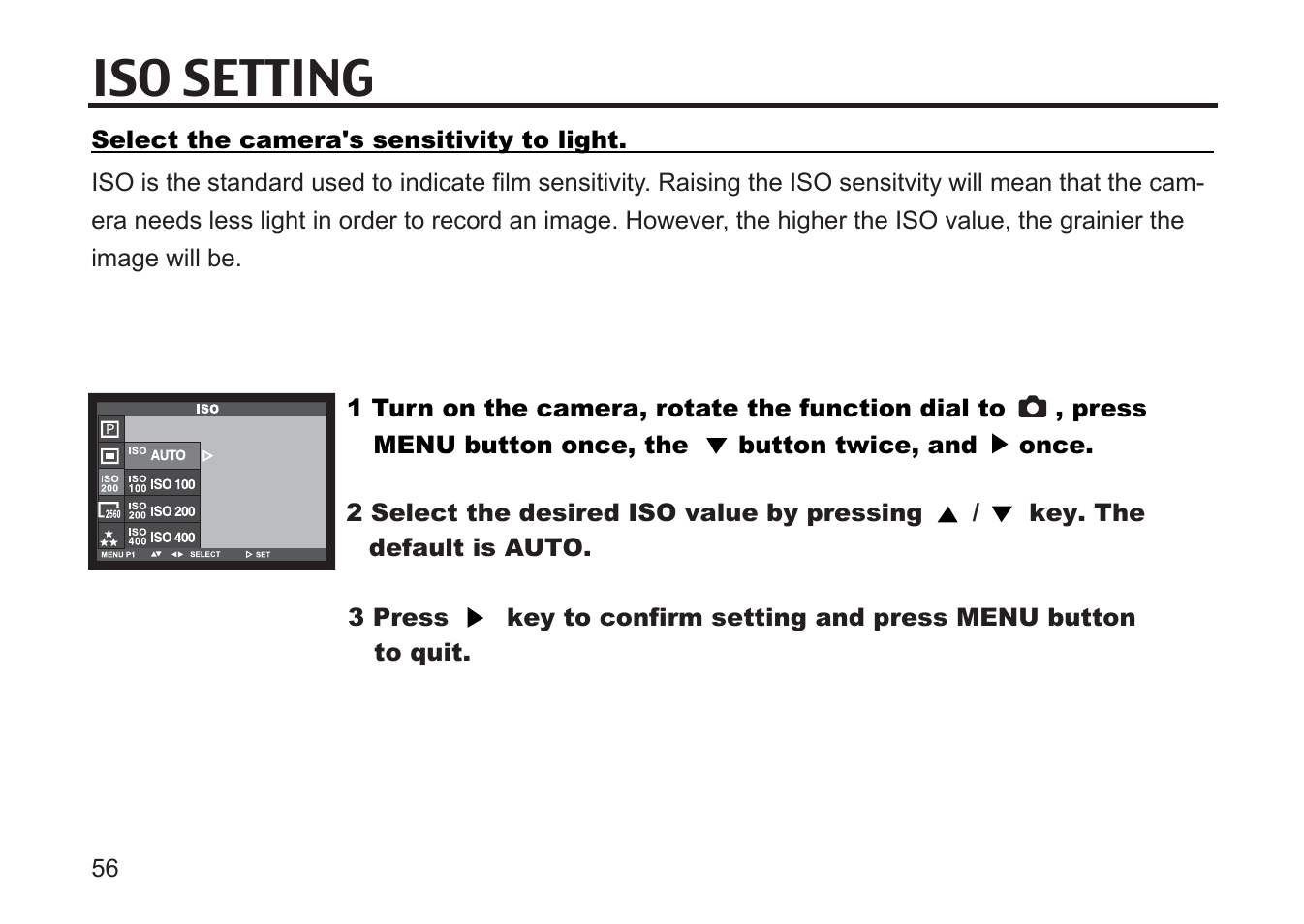 Iso setting | Argus Camera DC3810 User Manual | Page 56 / 164