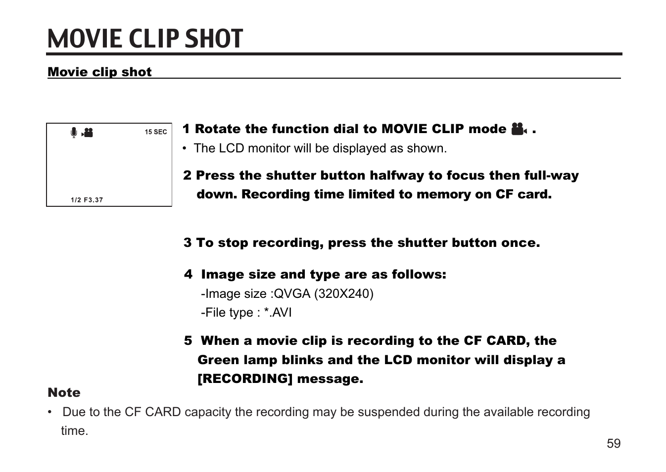 Movie clip shot | Argus Camera DC3810 User Manual | Page 59 / 164