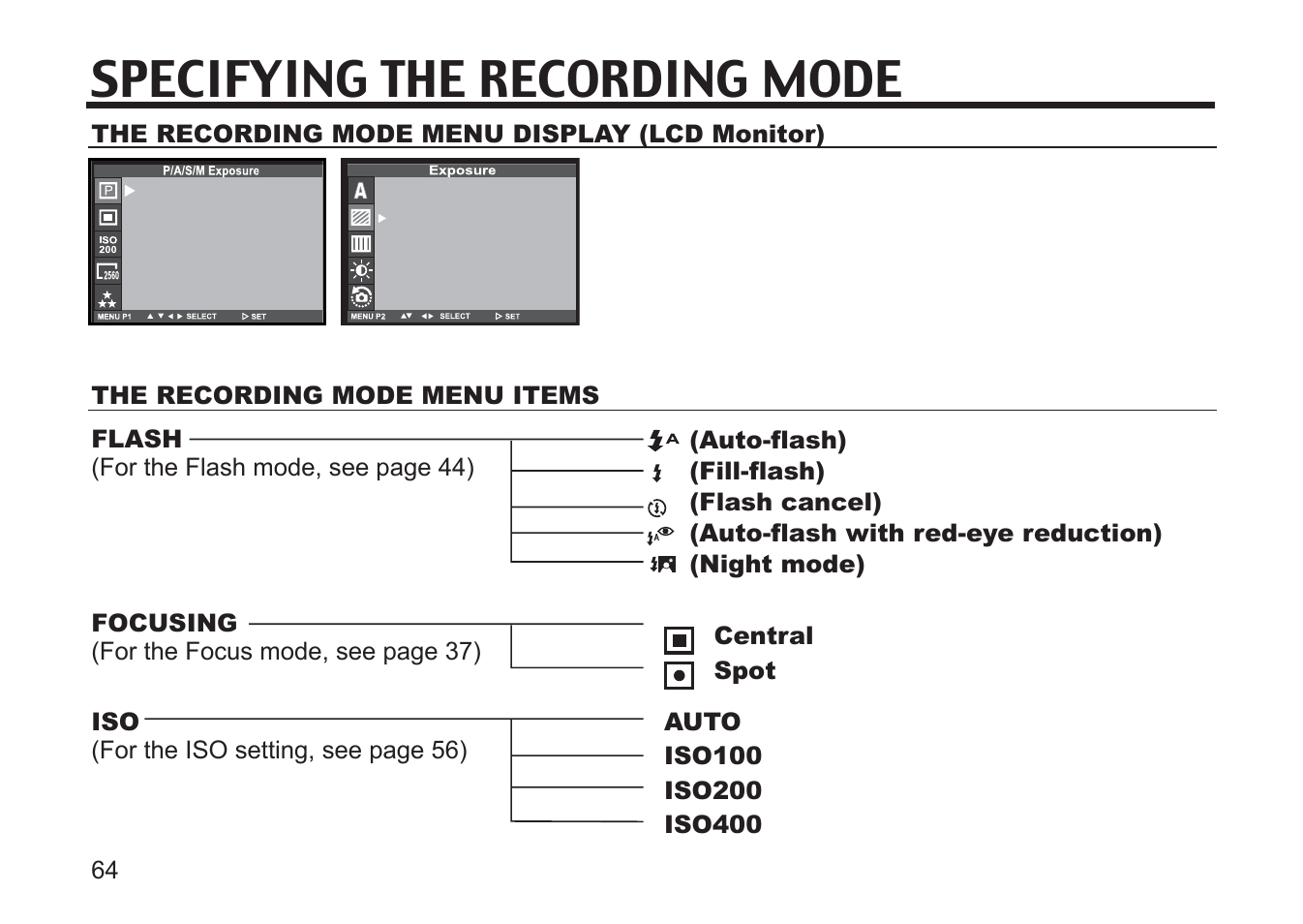 Specifying the recording mode | Argus Camera DC3810 User Manual | Page 64 / 164