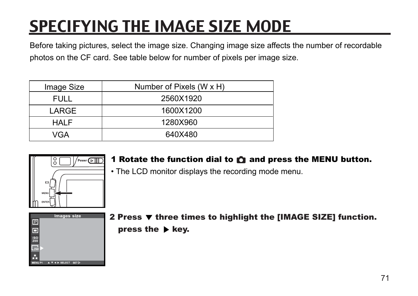 Specifying the image size mode | Argus Camera DC3810 User Manual | Page 71 / 164