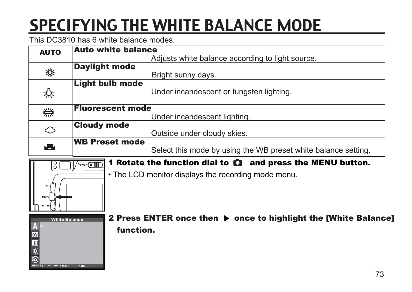 Specifying the white balance mode | Argus Camera DC3810 User Manual | Page 73 / 164